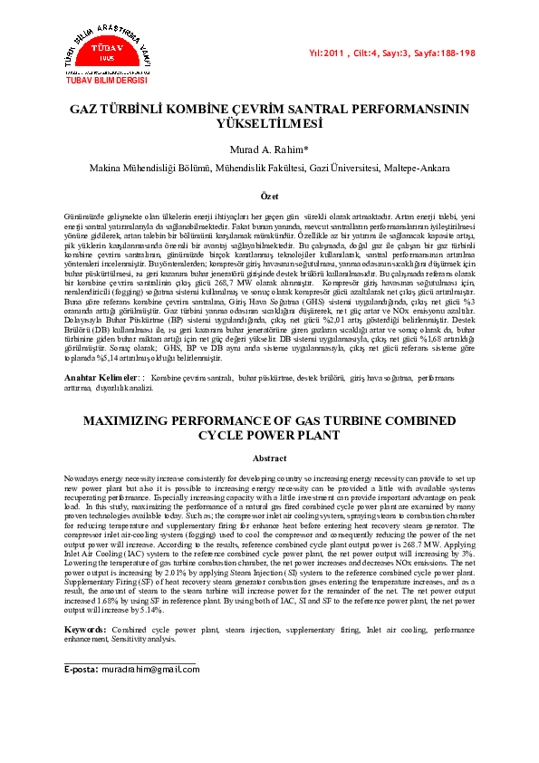 (PDF) Maximizing Performance of Gas Turbine Combined Cycle Power Plant