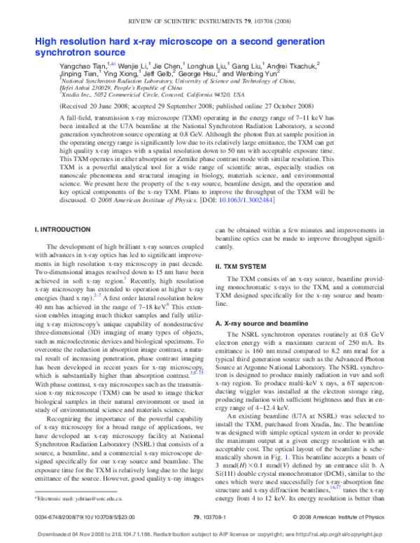 (PDF) High resolution hard x-ray microscope on a second generation ...