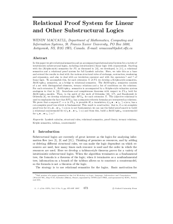 (PDF) Relational proof system for linear and other substructural logics