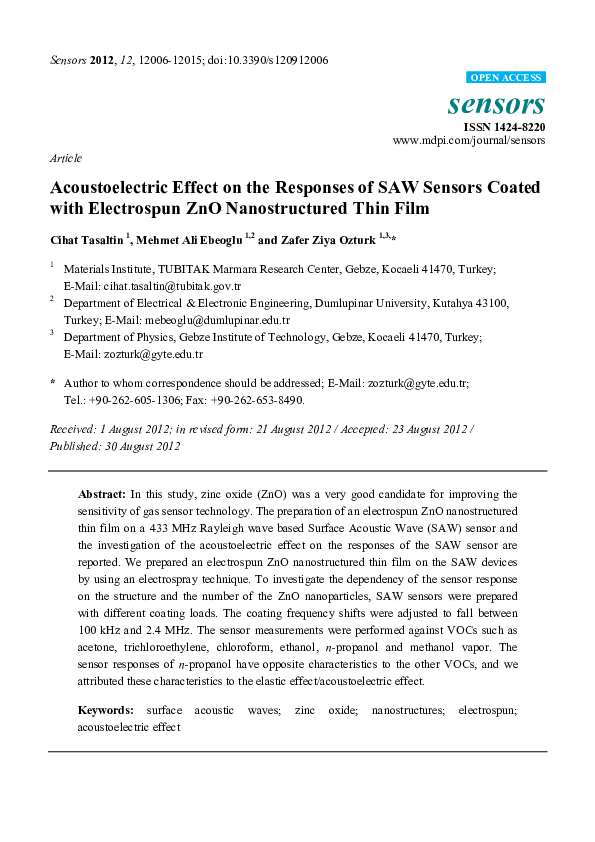 (PDF) Acoustoelectric Effect on the Responses of SAW Sensors Coated ...