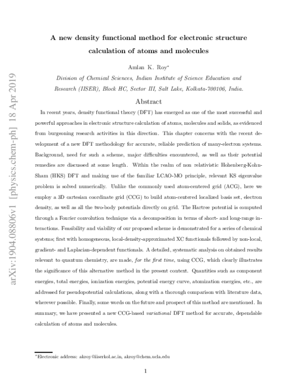 (PDF) A new density functional method for electronic structure ...