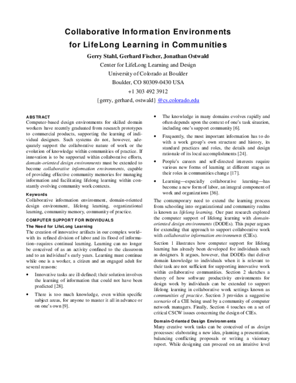 (PDF) Collaborative Information Environments for LifeLong Learning in ...