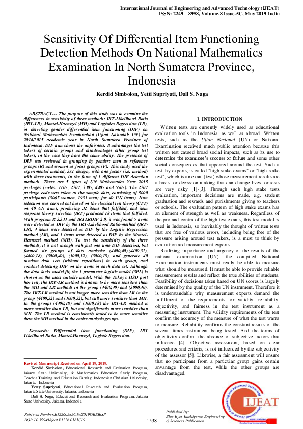 (PDF) Sensitivity Of Differential Item Functioning Detection Methods On ...