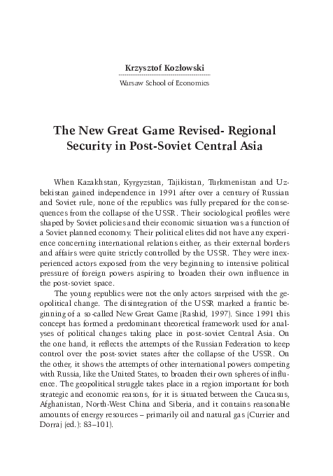(PDF) The New Great Game Revised- Regional Security in Post-Soviet ...