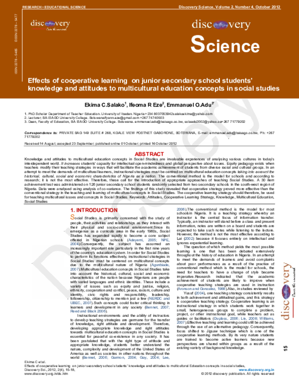 (PDF) Effects of Cooperative Learning on Junior Secondary School ...