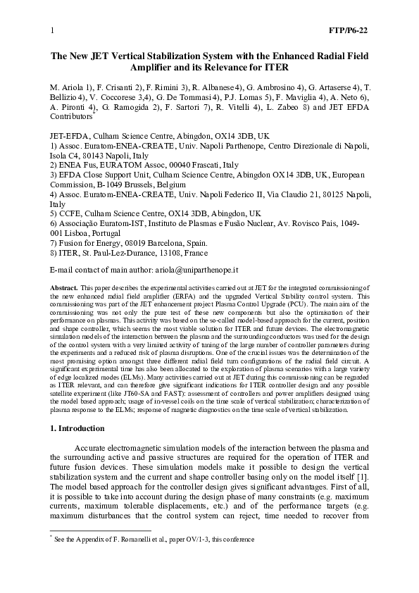 (PDF) The New JET Vertical Stabilization System with the Enhanced ...
