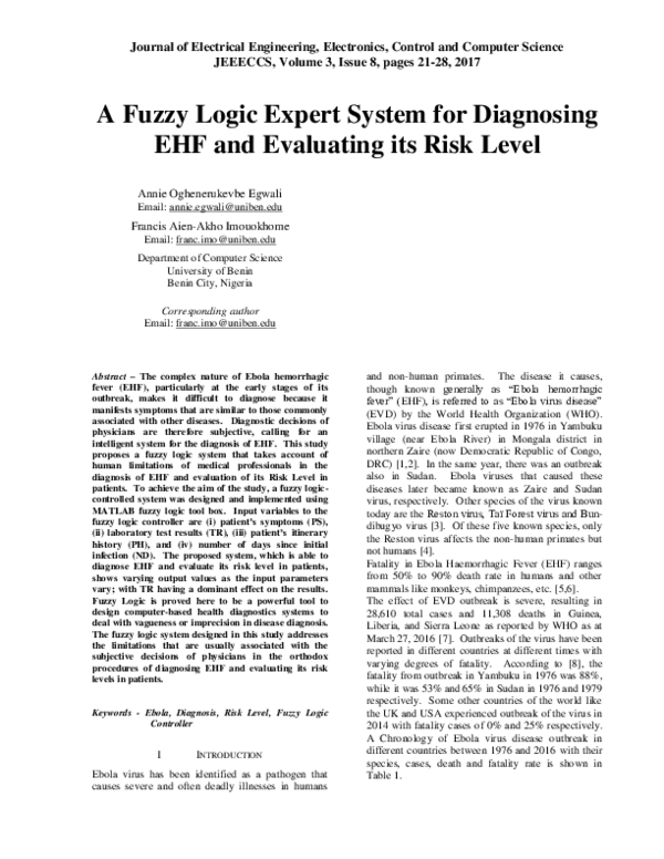 (PDF) A Fuzzy Logic Expert System for Diagnosing EHF and Evaluating its ...