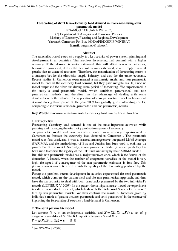 (PDF) Forecasting of short term electricity load demand in Cameroon ...