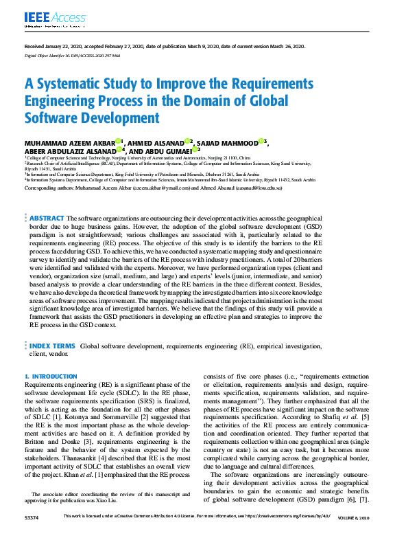 (PDF) A Systematic Study to Improve the Requirements Engineering ...