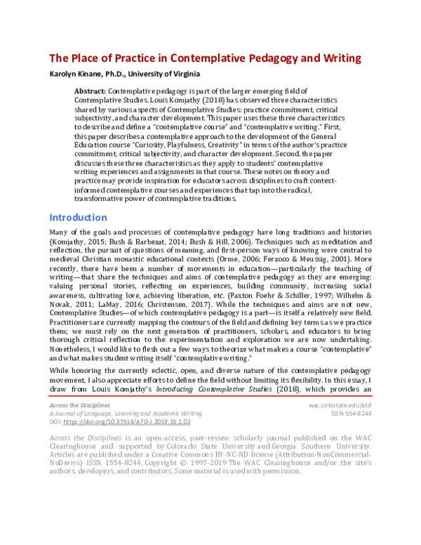 (PDF) The Place of Practice in Contemplative Pedagogy and Writing