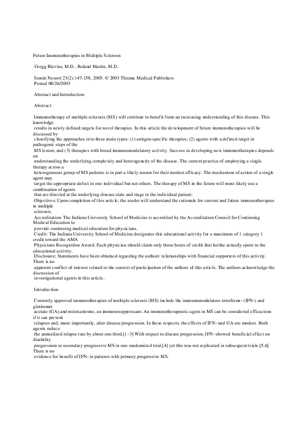 (PDF) Future immunotherapies in multiple sclerosis