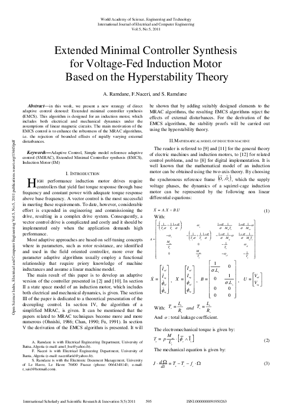 (PDF) Extended Minimal Controller Synthesis for Voltage-Fed Induction ...