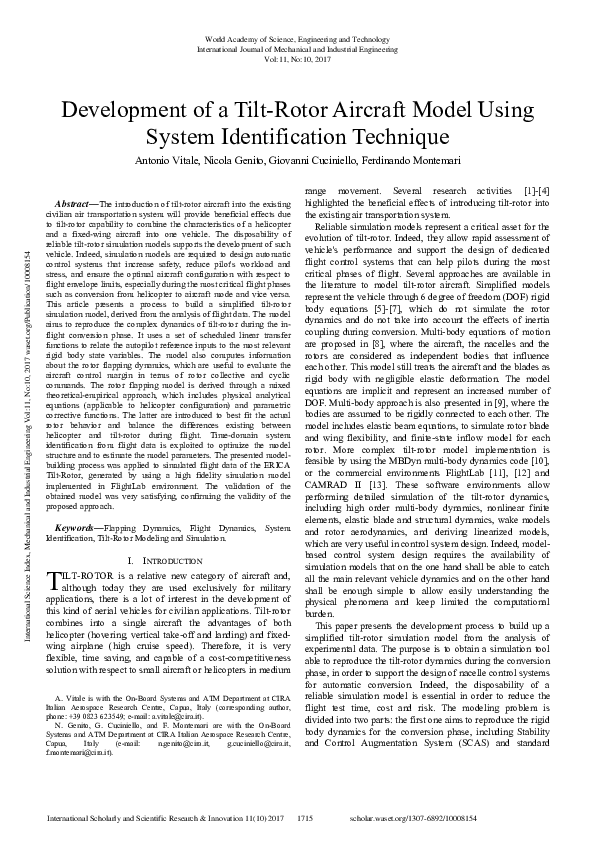 (PDF) Development of a Tilt-Rotor Aircraft Model Using System ...