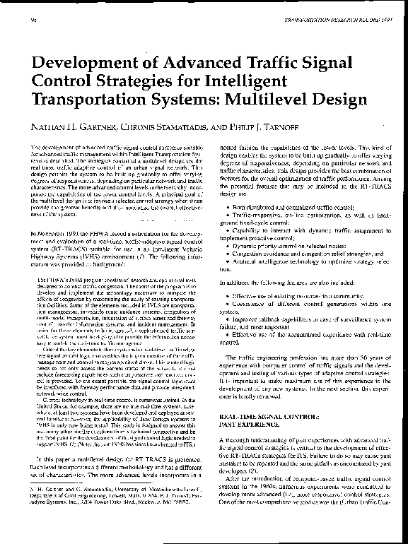(PDF) Development of Advanced Traffic Signal Control Strategies for ...