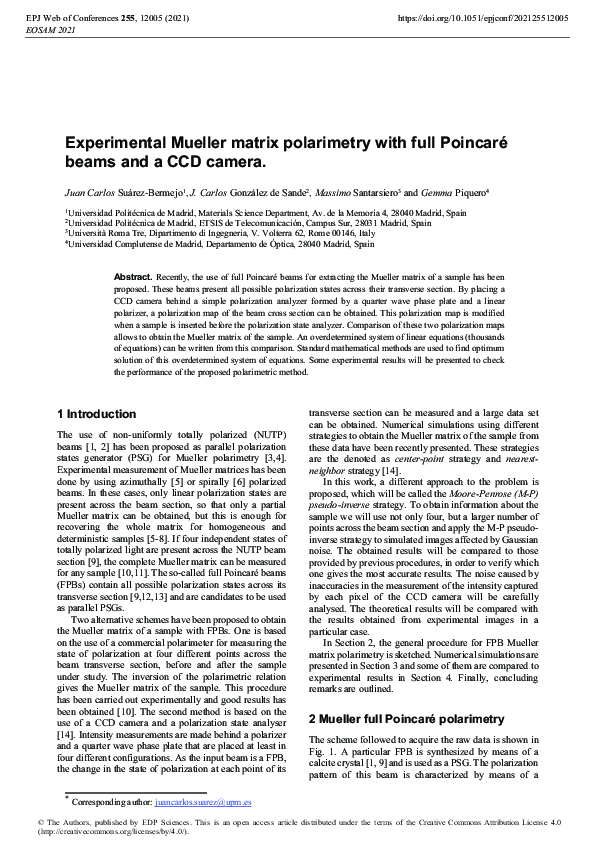(PDF) Experimental Mueller matrix polarimetry with full Poincaré beams ...