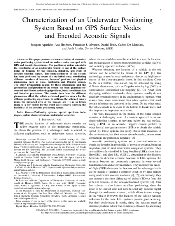 (PDF) Characterization of an Underwater Positioning System Based on GPS