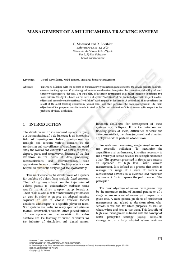 (PDF) Management of a multicamera tracking system
