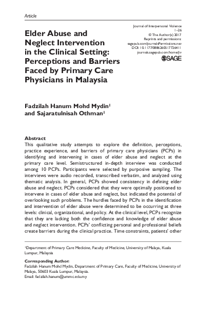 (PDF) Elder Abuse and Neglect Intervention in the Clinical Setting ...