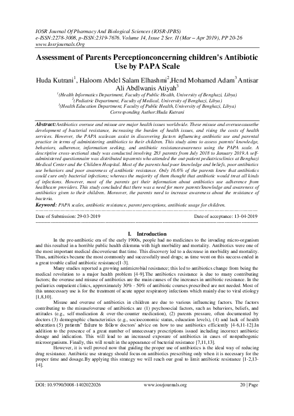 (PDF) Assessment of Parents Perceptionconcerning children's Antibiotic ...