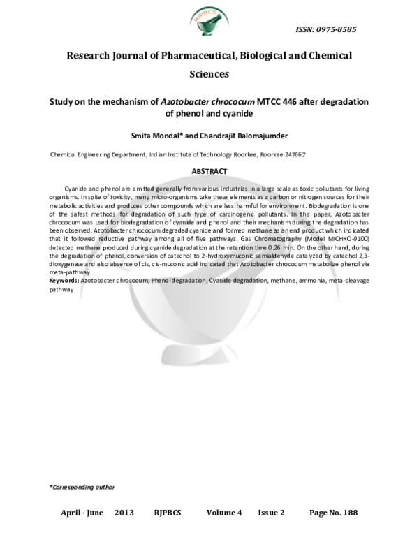 (PDF) Study on the mechanism of Azotobacter chrococum MTCC 446 after ...
