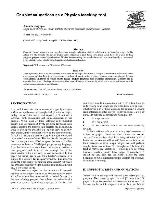 (PDF) Gnuplot animations as a Physics teaching tool