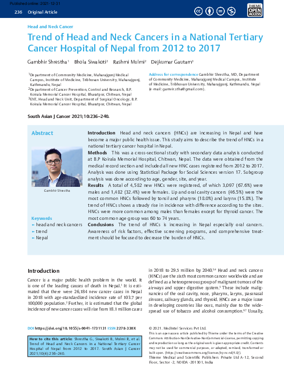 (PDF) Trend of Head and Neck Cancers in a National Tertiary Cancer ...