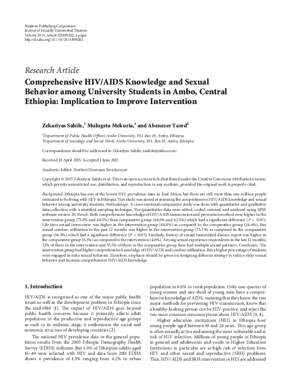 (PDF) Research Article Comprehensive HIV/AIDS Knowledge and Sexual ...