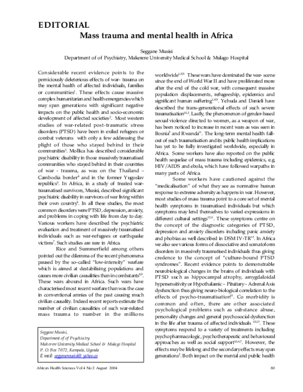 (PDF) Mass trauma and mental health in Africa