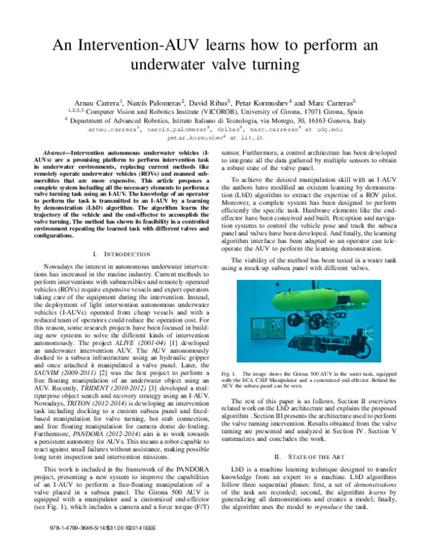 (PDF) An Intervention-AUV learns how to perform an underwater valve turning