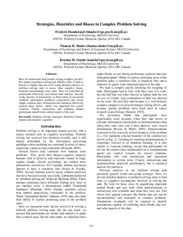 (PDF) Strategies, Heuristics and Biases in Complex Problem Solving