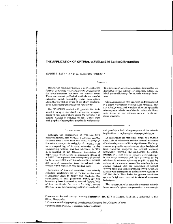 (PDF) The Application of Optimal Wavelets in Seismic Inversion
