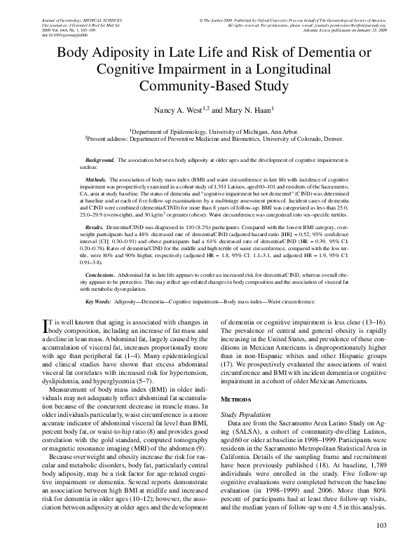 (PDF) Body adiposity in late life and risk of dementia or cognitive ...