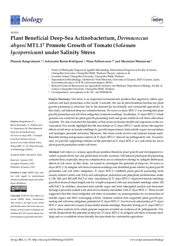 (PDF) Plant Beneficial Deep-Sea Actinobacterium, Dermacoccus abyssi MT1 ...