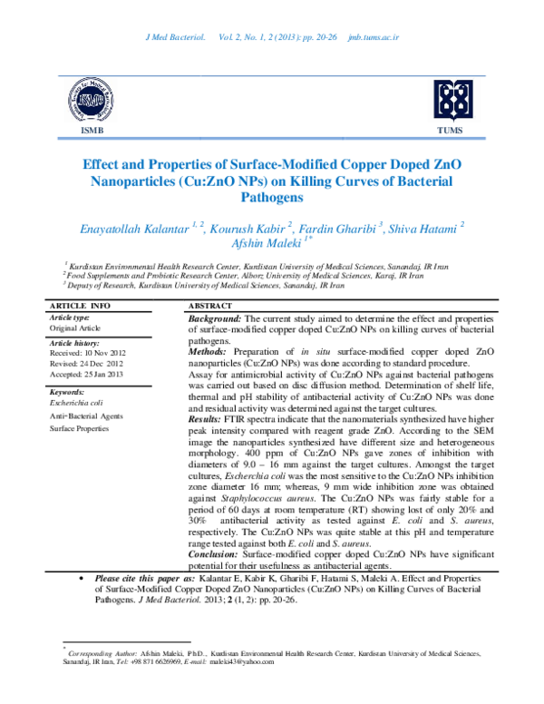 (PDF) Effect and Properties of Surface-Modified Copper Doped ZnO ...