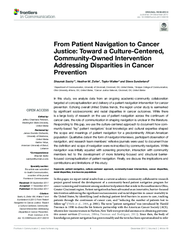 (PDF) From Patient Navigation to Cancer Justice: Toward a Culture ...