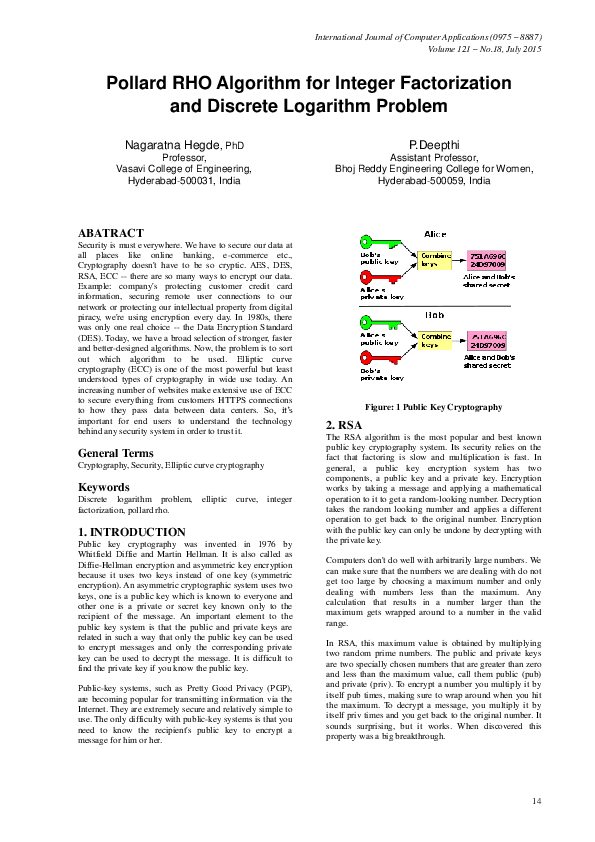 (PDF) Pollard RHO Algorithm for Integer Factorization and Discrete ...