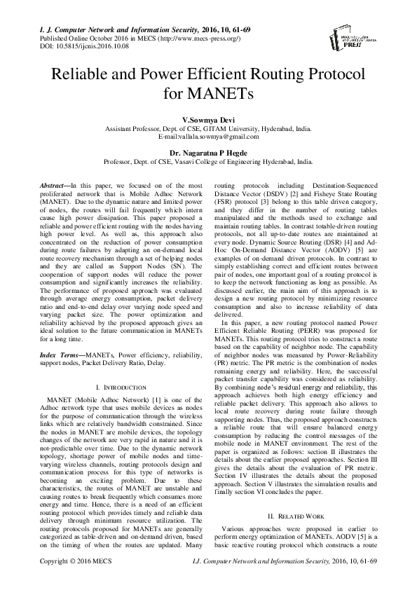 (PDF) Reliable and Power Efficient Routing Protocol for MANETs