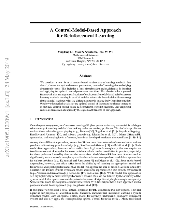(PDF) A Control-Model-Based Approach for Reinforcement Learning
