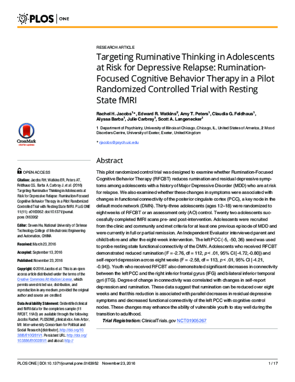 (PDF) Targeting Ruminative Thinking in Adolescents at Risk for