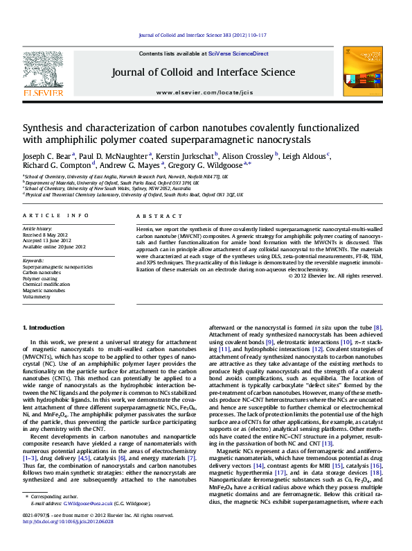 (PDF) Synthesis and characterization of carbon nanotubes covalently ...