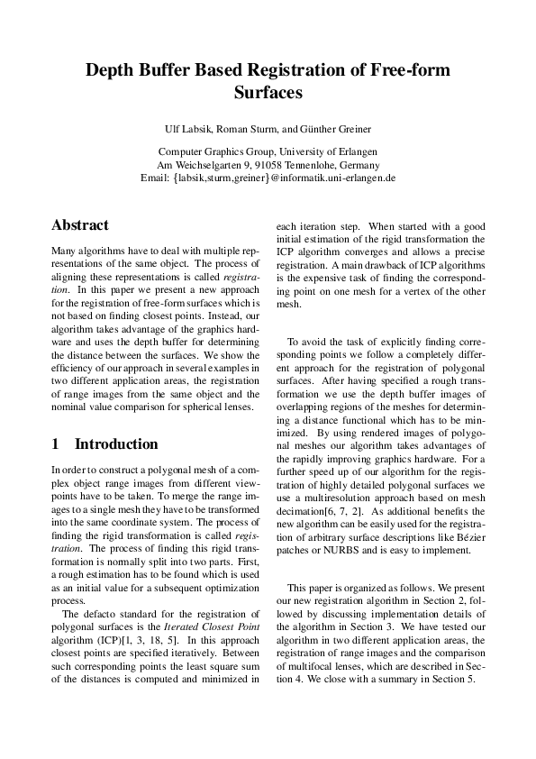 Depth Buffer Based Registration of Free-Form Surfaces