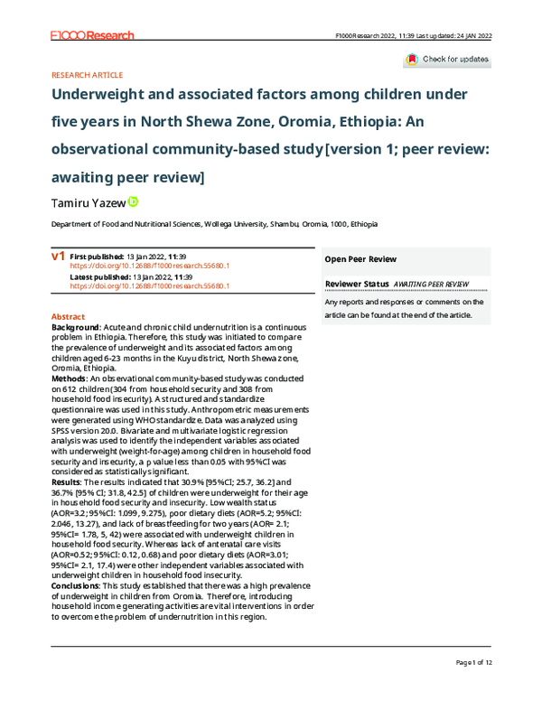 (PDF) Underweight and associated factors among children under five ...