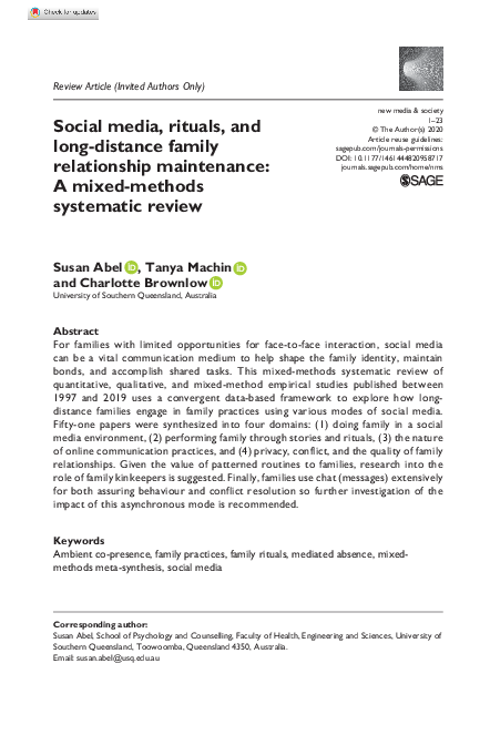 (PDF) Social media, rituals, and long-distance family relationship ...