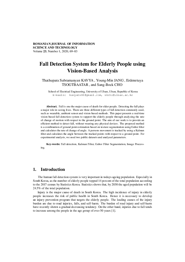 (PDF) Fall Detection System for Elderly People using Vision-Based Analysis