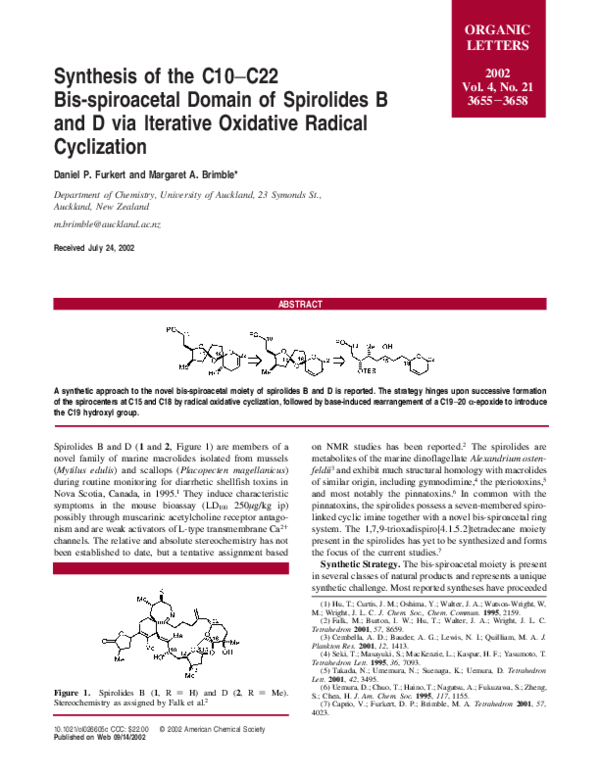 (PDF) Synthesis of the C10-C22 Bis-spiroacetal Domain of Spirolides B ...