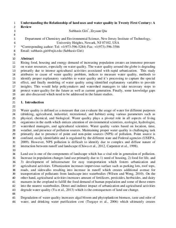 (PDF) Understanding the relationship of land uses and water quality in ...