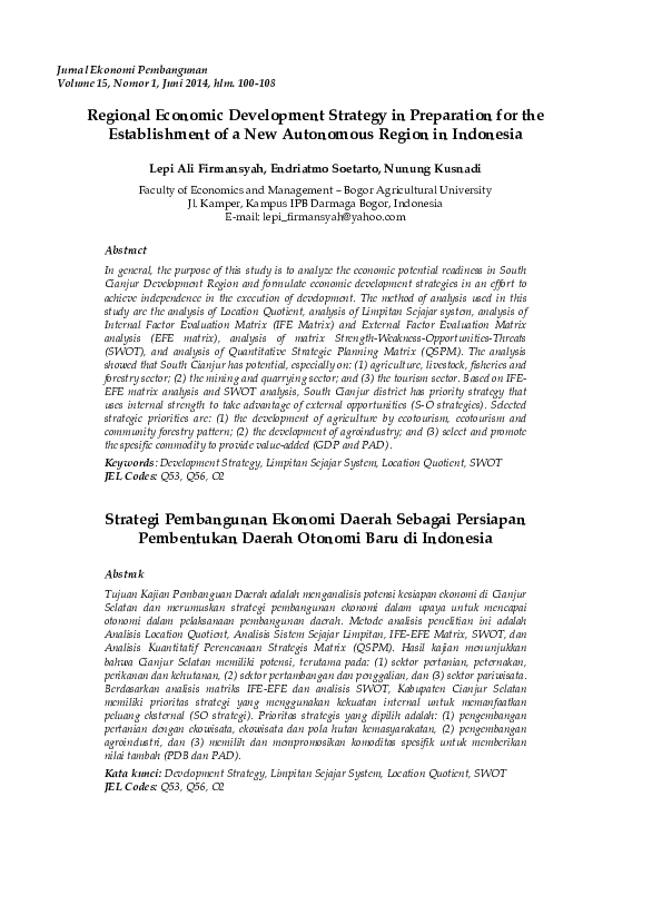 (PDF) Regional Economic Development Strategy in Preparation for the ...