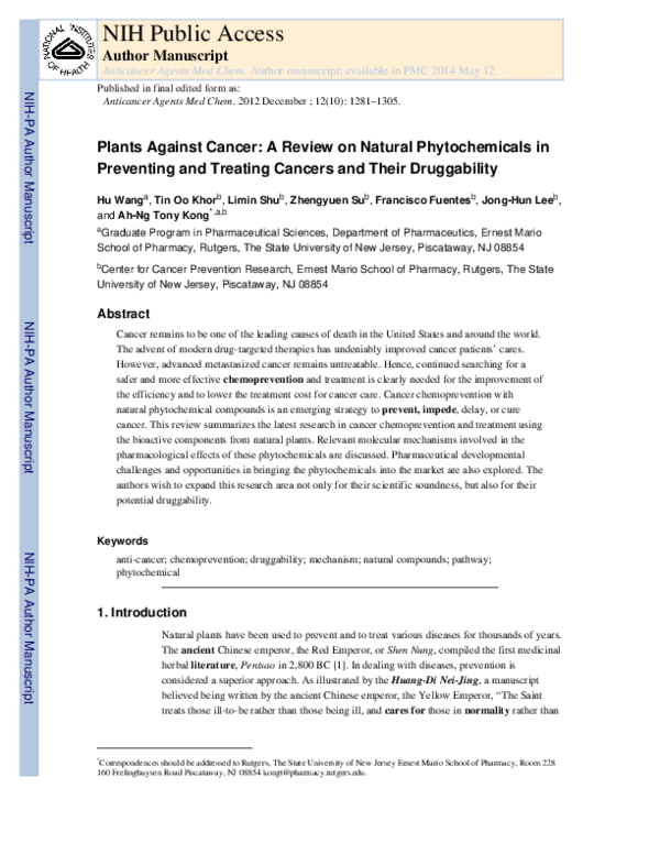 (PDF) Plants vs. Cancer: A Review on Natural Phytochemicals in ...