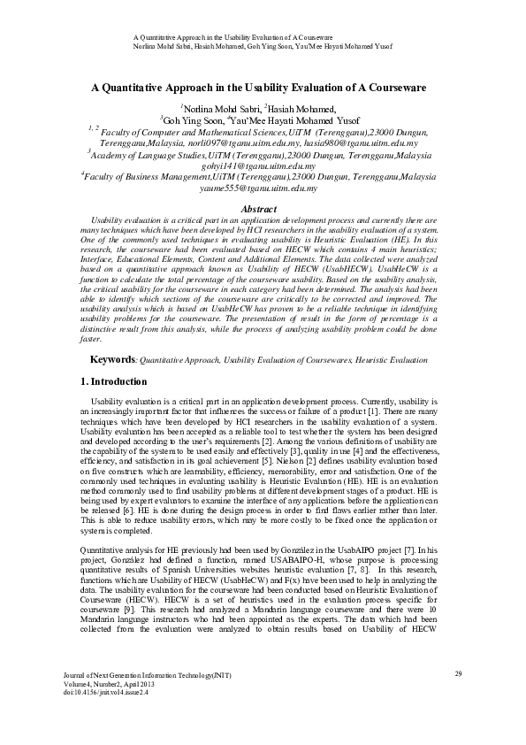 (PDF) A Quantitative Approach in the Usability Evaluation of A Courseware