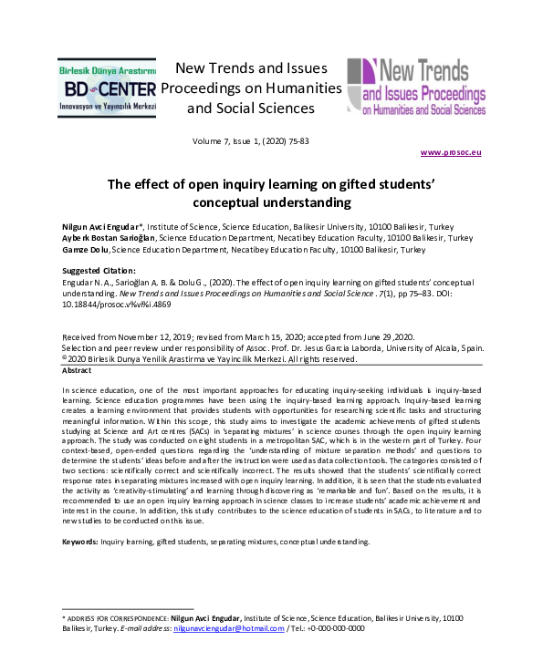 (PDF) The effect of open inquiry learning on gifted studentsâ ...